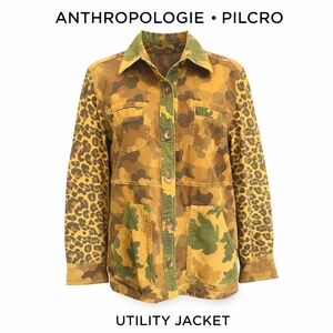 Anthropologie Pilcro Leopard Utility Jacket - Green and Brown